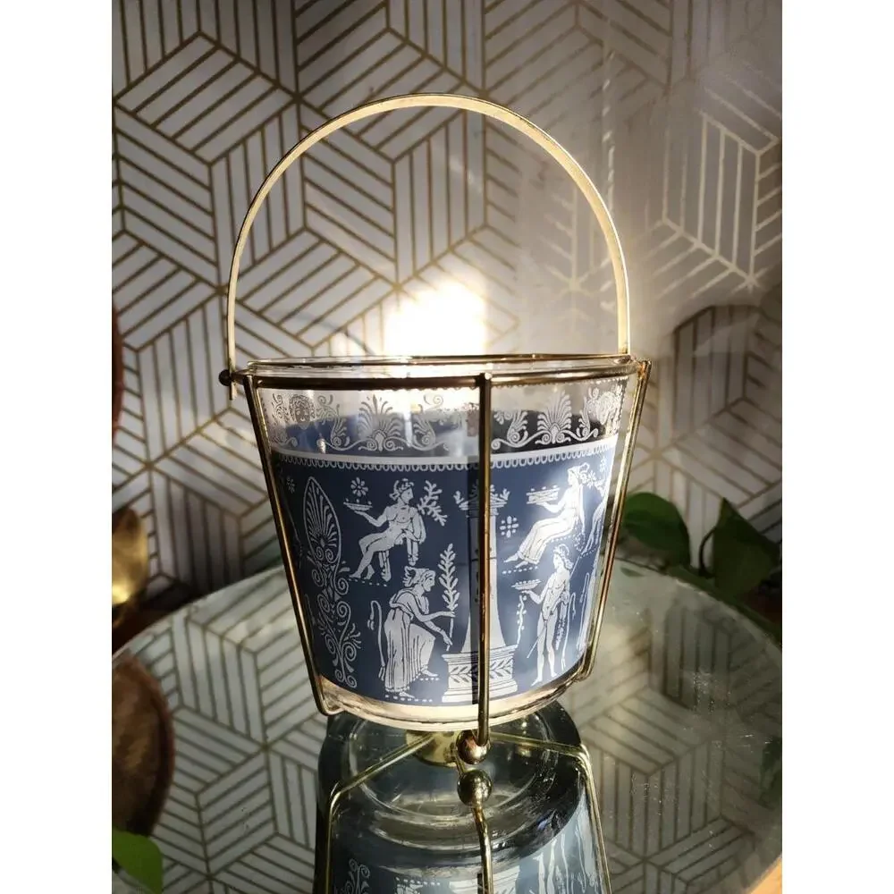 Vintage Jeannette Wedgwood Grecian Blue Hellenic Greek Roman Ice/Snack Bucket